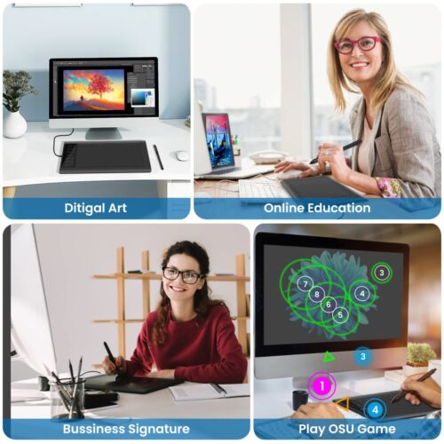 10x6 inch Digital Drawing Tablet HD Screen Graphics tablet with Battery-free Pen