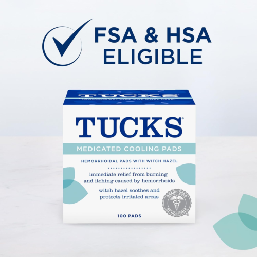 TUCKS Medicated Cooling Pads, 100 Count – Pads with Witch Hazel, Cleanses Sensit