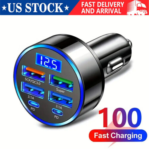 4 USB 6 Ports Super Fast Car Charger Adapter for iPhone Samsung Android Phone