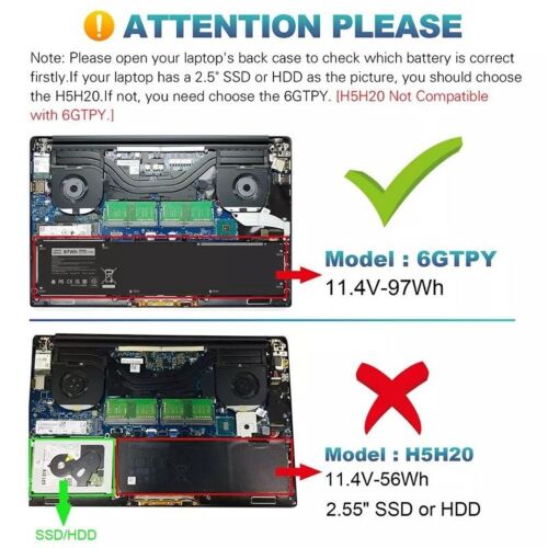 Genuine 97Wh 6GTPY Battery For Dell Precision 5520 5530 XPS 15 9560 9570 New
