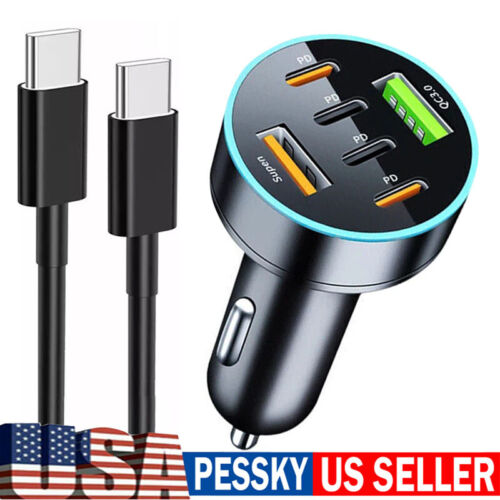 120W Fast Car Charger 4 Port Adapter & Cable For iPhone 16 15 Pro Max 16e 15 14