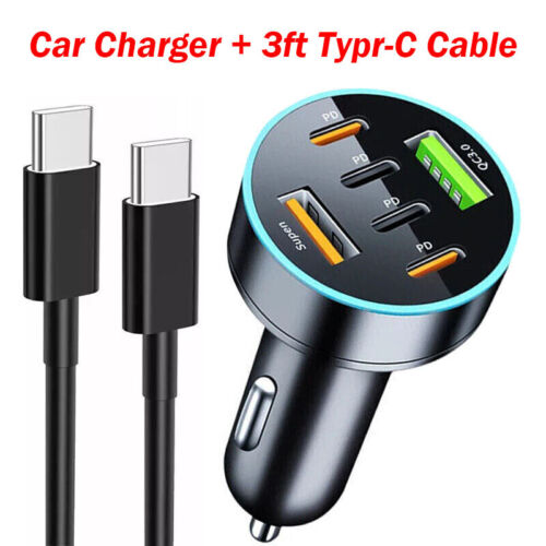 120W Fast Car Charger 4 Port Adapter & Cable For iPhone 16 15 Pro Max 16e 15 14 - Image 2