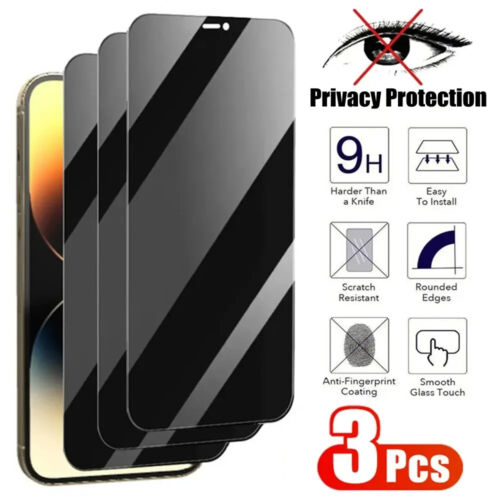 3X For iPhone 16 15 14 13 12 11 Pro Max  Privacy Tempered Glass Screen Protector - Image 2
