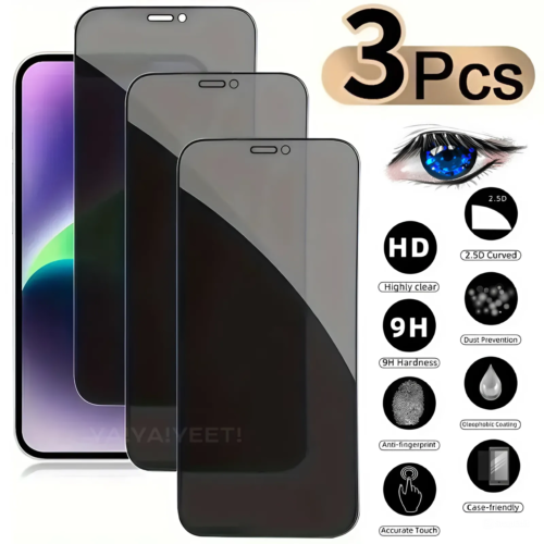 3X For iPhone 16 15 14 13 12 11 Pro Max  Privacy Tempered Glass Screen Protector