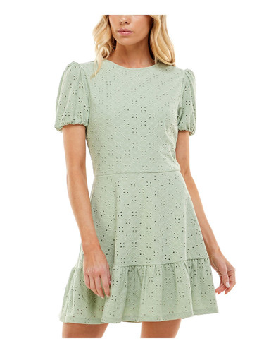 Beige Bubble Sleeve Dress High Neck A-Line Flared Cuffs Women's Fashion Clothing - Image 5