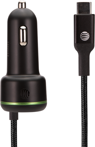 AT&T Captive Cable Power Delivery Car Charger 40W with USB-C Port (USB-C) Black