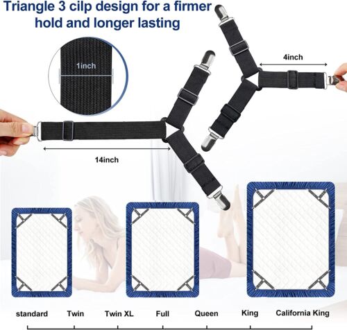 4Bed Sheet Fasteners Adjustable Elastic Suspenders Straps Mattress Covers Clips - Image 3