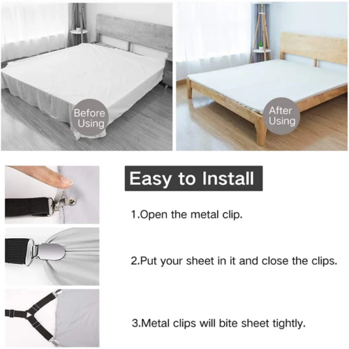 4Bed Sheet Fasteners Adjustable Elastic Suspenders Straps Mattress Covers Clips - Image 4
