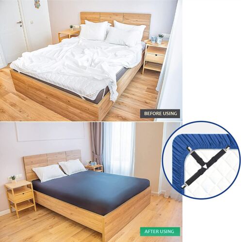 4Bed Sheet Fasteners Adjustable Elastic Suspenders Straps Mattress Covers Clips - Image 6