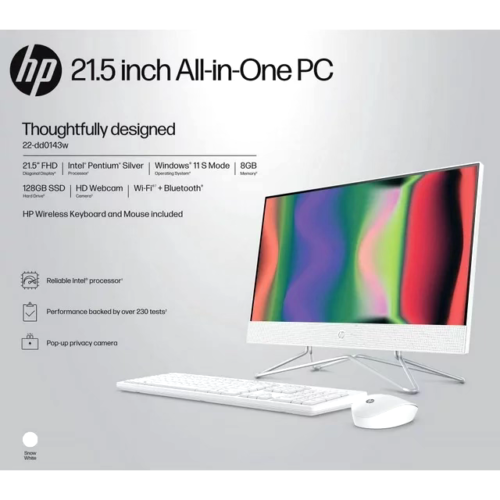 HP 22" All-In-One Desktop Computer Pentium Silver 3.2GHz 8GB 128GB SSD Win11