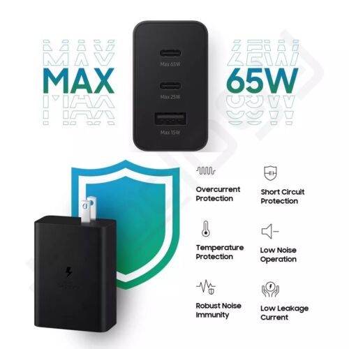 Samsung T6530 65W PD3 Trio Power Adapter Super Fast Wall Charger w/ USB-C Cable - Image 3