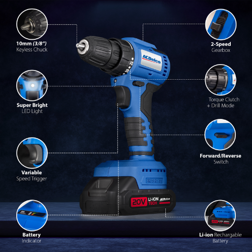 ACDelco Power Tool Combo Kit with 2 Batteries Cordless Drill Impact Driver Tool - Image 5