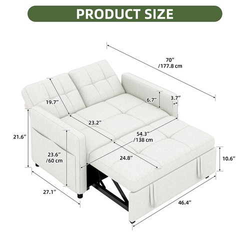 3 in 1 Convertible Sofa Bed 55 inch Sleeper Sofa Linen Loveseat Futon Couch
