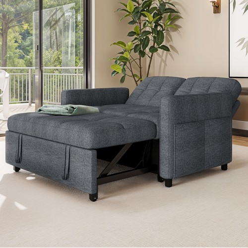 3 in 1 Convertible Sofa Bed 55 inch Sleeper Sofa Linen Loveseat Futon Couch - Image 7