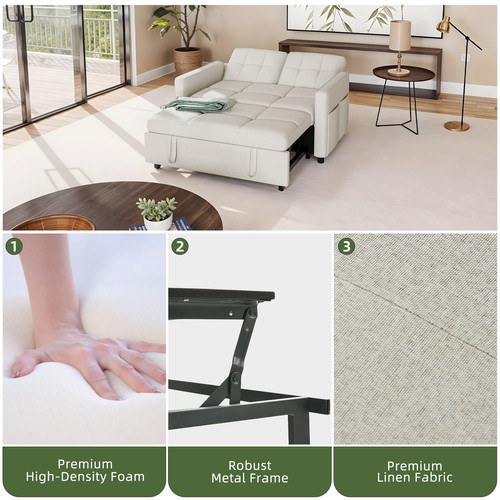 3 in 1 Convertible Sofa Bed 55 inch Sleeper Sofa Linen Loveseat Futon Couch - Image 14