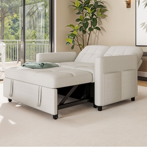 3 in 1 Convertible Sofa Bed 55 inch Sleeper Sofa Linen Loveseat Futon Couch - Image 21