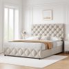 Queen Size Upholstered Platform Bed with Big Headboard, Bedroom Furniture, Velve Queen Size Upholstered Platform Bed with Big Headboard, Bedroom Furniture, Velve