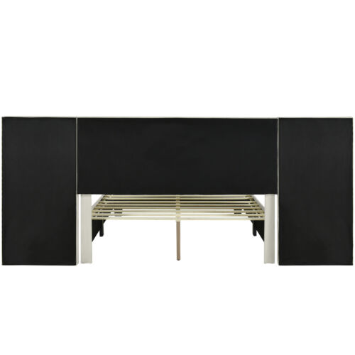 Queen Size Upholstered Platform Bed with Big Headboard, Bedroom Furniture, Velve - Image 4