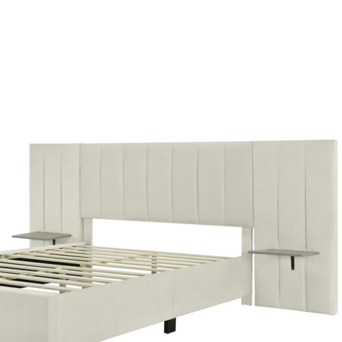 Queen Size Upholstered Platform Bed with Big Headboard, Bedroom Furniture, Velve - Image 8