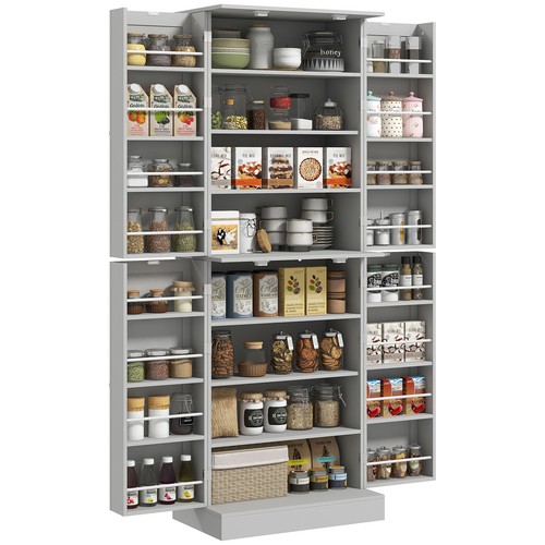 HOMCOM Kitchen Pantry Cabinet with Sensing LED Light Storage Cabinet White