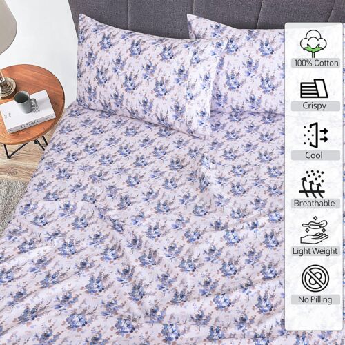 4 Piece 100% Cotton Sheet Set Deep Pocket 200 Thread Count Cozy Soft Bed Sheets - Image 107