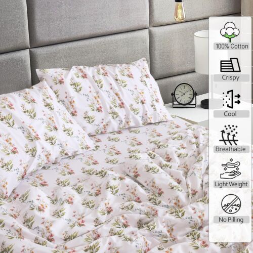 4 Piece 100% Cotton Sheet Set Deep Pocket 200 Thread Count Cozy Soft Bed Sheets - Image 247