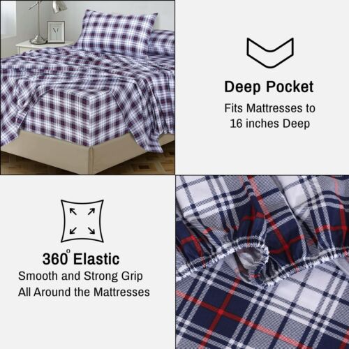 4 Piece 100% Cotton Sheet Set Deep Pocket 200 Thread Count Cozy Soft Bed Sheets - Image 290