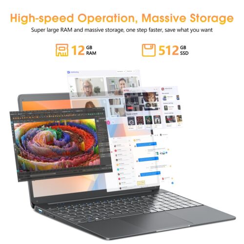 SGIN 15.6'' Laptop 8GB RAM 512GB SSD with Intel Celeren Up to 2.4GHz Type-C
