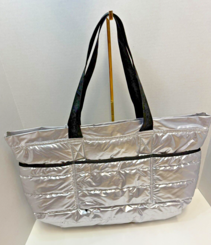 LeSportsac Carlin Zip Top Tote Large Bag Silver Patent RARE NWT MSRP $150 - Image 4