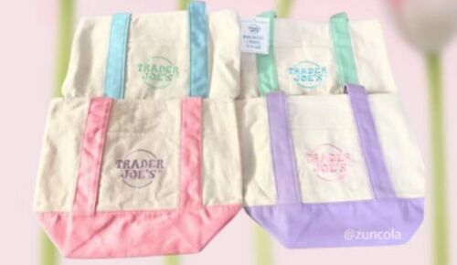 NEW Trader Joe’s Mini Pastel Canvas Tote Bag Set Of 4  SHIP ASAP