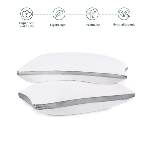 2-Pack 100% Cotton Pillow Set Breathable Hotel Down-Alternative Queen/King Sizes - Image 4