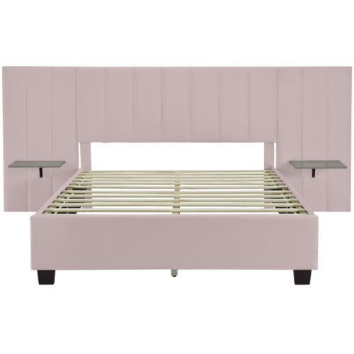 Queen Size Upholstered Platform Bed with Big Headboard, Bedroom Furniture, Velve - Image 3