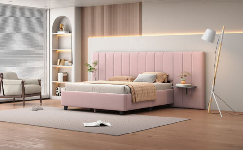 Queen Size Upholstered Platform Bed with Big Headboard, Bedroom Furniture, Velve - Image 14