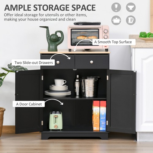 Kitchen Storage Cupboard Organizer Cabinet w/2 Drawers & Adjustable Shelf, Black - Image 7