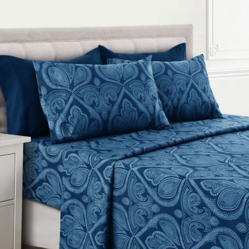 Deep Pocket 6 Piece Bed Sheet Set 1800 Series Microfiber Comfort Paisley Sheets