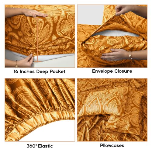 Deep Pocket 6 Piece Bed Sheet Set 1800 Series Microfiber Comfort Paisley Sheets - Image 43
