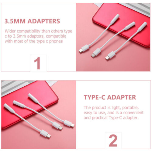 2Pcs White Type-C to 3.5MM Data Cable Converter for Mobile Phone Earphones