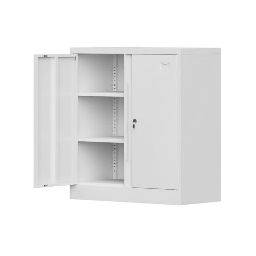 Metal Kitchen Pantry Storage Cabinet Cupboard with Lockable Doors & 2 Shelves