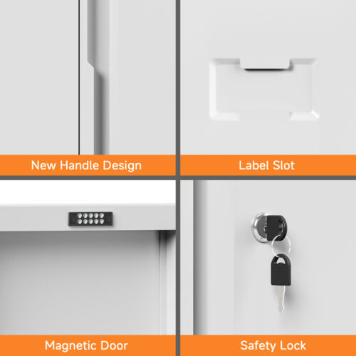 Metal Kitchen Pantry Storage Cabinet Cupboard with Lockable Doors & 2 Shelves - Image 6