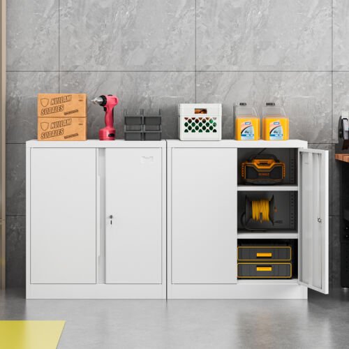 Metal Kitchen Pantry Storage Cabinet Cupboard with Lockable Doors & 2 Shelves - Image 14