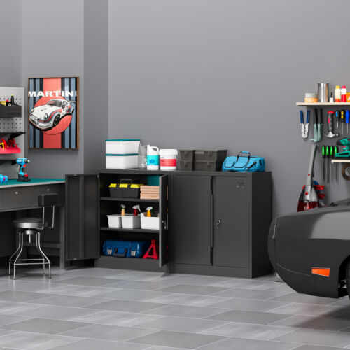 Metal Kitchen Pantry Storage Cabinet Cupboard with Lockable Doors & 2 Shelves - Image 16