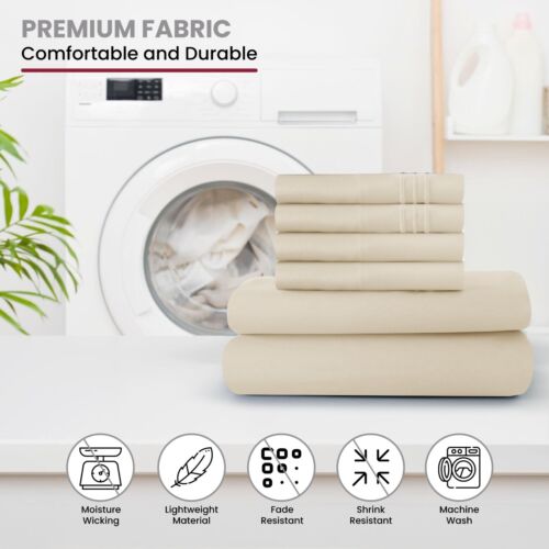 6 Piece Bed Sheet Set 1800 Series Microfiber Comfort Deep Pocket Hotel Bed Sheet - Image 33