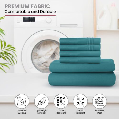 6 Piece Bed Sheet Set 1800 Series Microfiber Comfort Deep Pocket Hotel Bed Sheet - Image 63