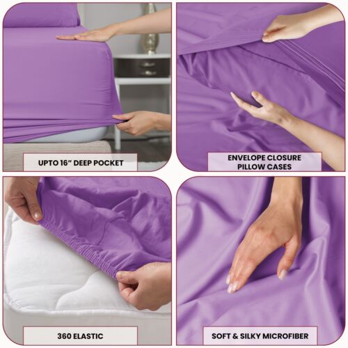 6 Piece Bed Sheet Set 1800 Series Microfiber Comfort Deep Pocket Hotel Bed Sheet - Image 78