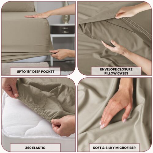 6 Piece Bed Sheet Set 1800 Series Microfiber Comfort Deep Pocket Hotel Bed Sheet - Image 108