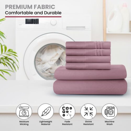 6 Piece Bed Sheet Set 1800 Series Microfiber Comfort Deep Pocket Hotel Bed Sheet - Image 117