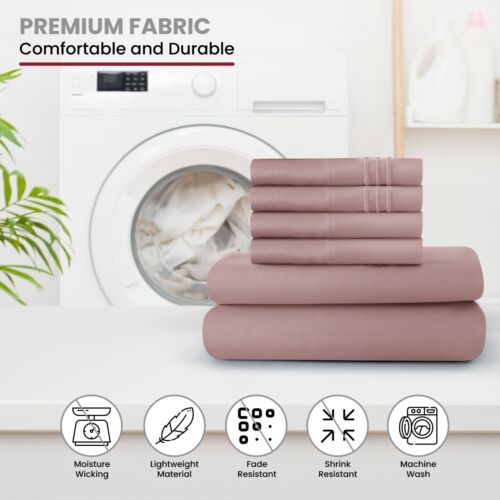 6 Piece Bed Sheet Set 1800 Series Microfiber Comfort Deep Pocket Hotel Bed Sheet - Image 121