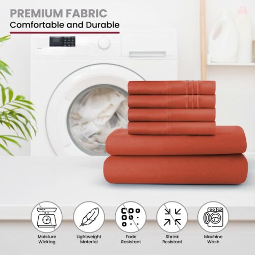 6 Piece Bed Sheet Set 1800 Series Microfiber Comfort Deep Pocket Hotel Bed Sheet - Image 131