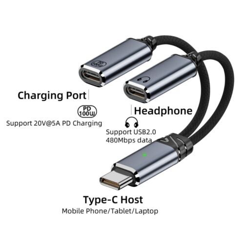 PD 100W USB-C Splitter Fast Charging Heaphone Converter  Mobile Phone - Image 6
