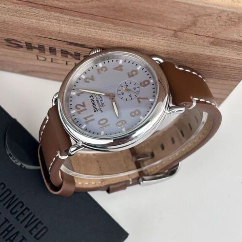 Shinola The Runwell 41mm Slate Blue Dial Tan Leather Strap Men's Quartz Watch - Image 4